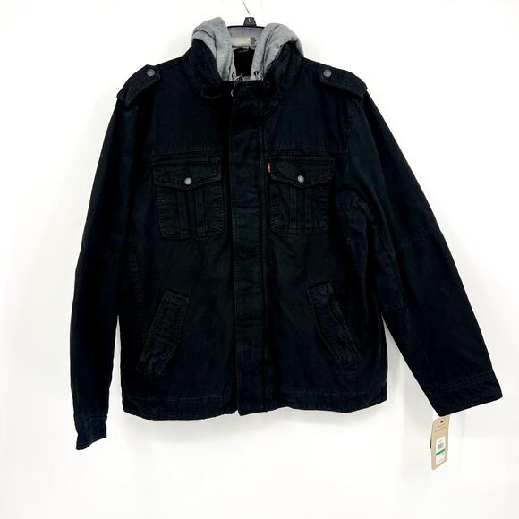 Levi's Mens Sherpa Lined Trucker Jacket Large Black Two Pocket Hooded NWT - Picture 4 of 12